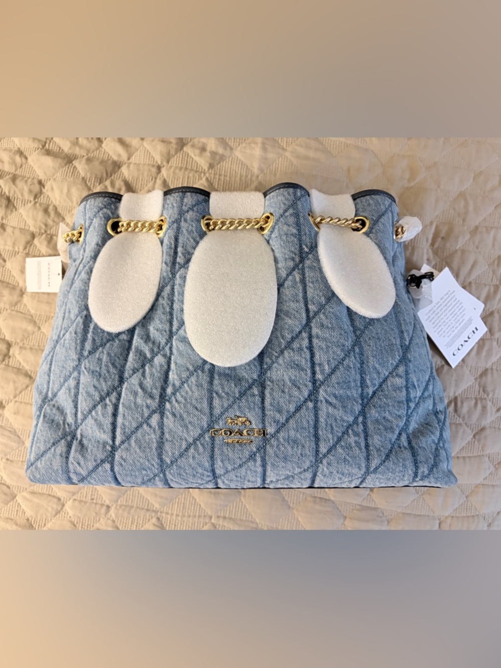 Coach Evelyn Denim Shoulder Bag in Regenerative Cotton with Quilting - Picture 4 of 6